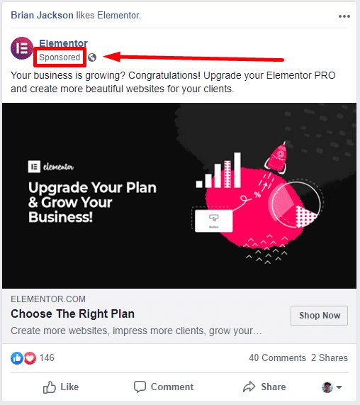 Facebook ad example screenshot