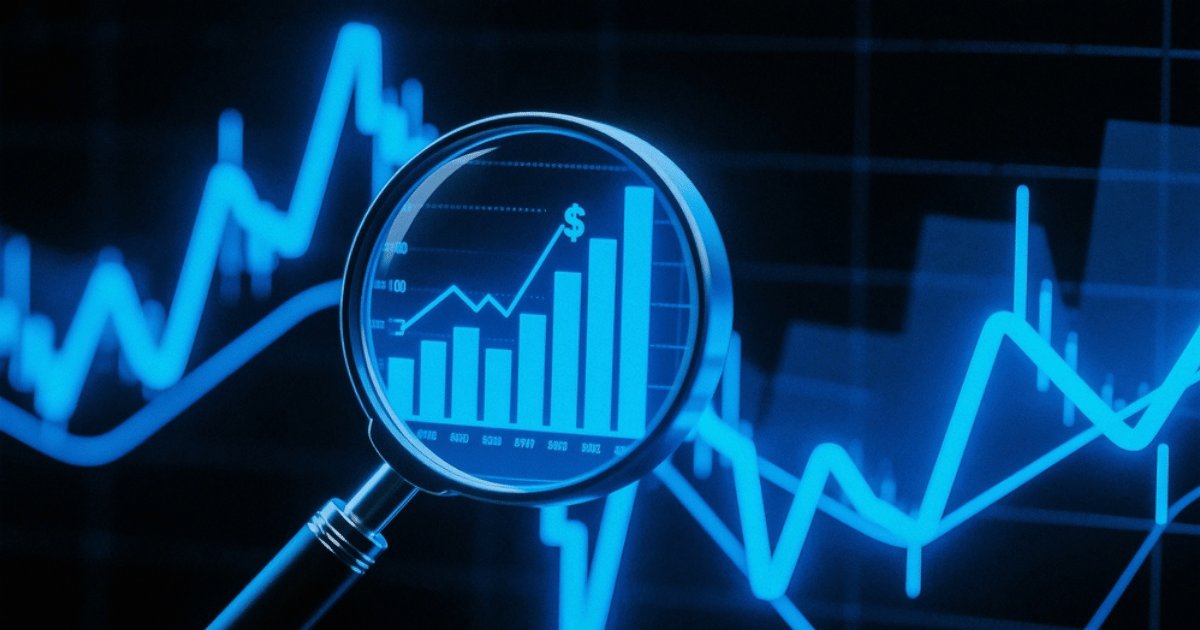 Magnifying Glass Over Chart Blue and Black