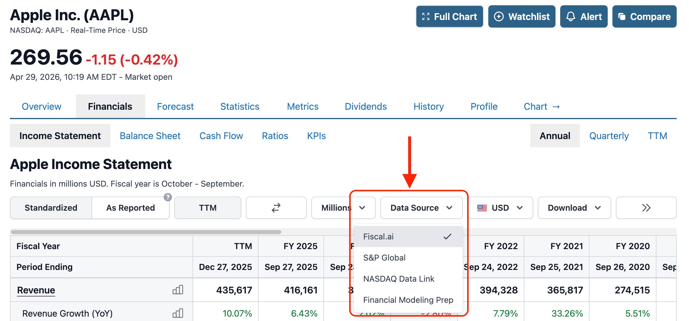 Data Source Selector Screenshot