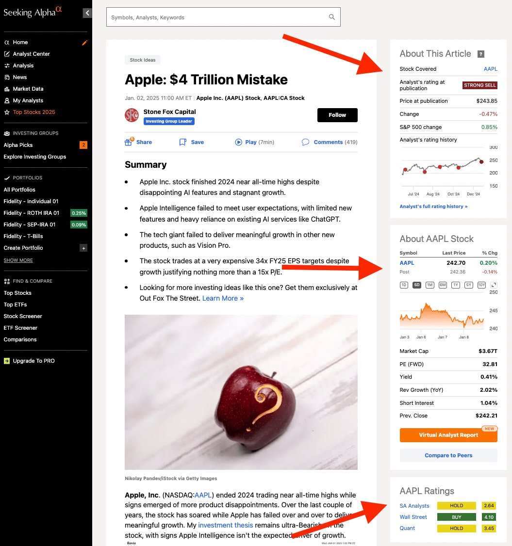 Seeking Alpha Article Sidebars