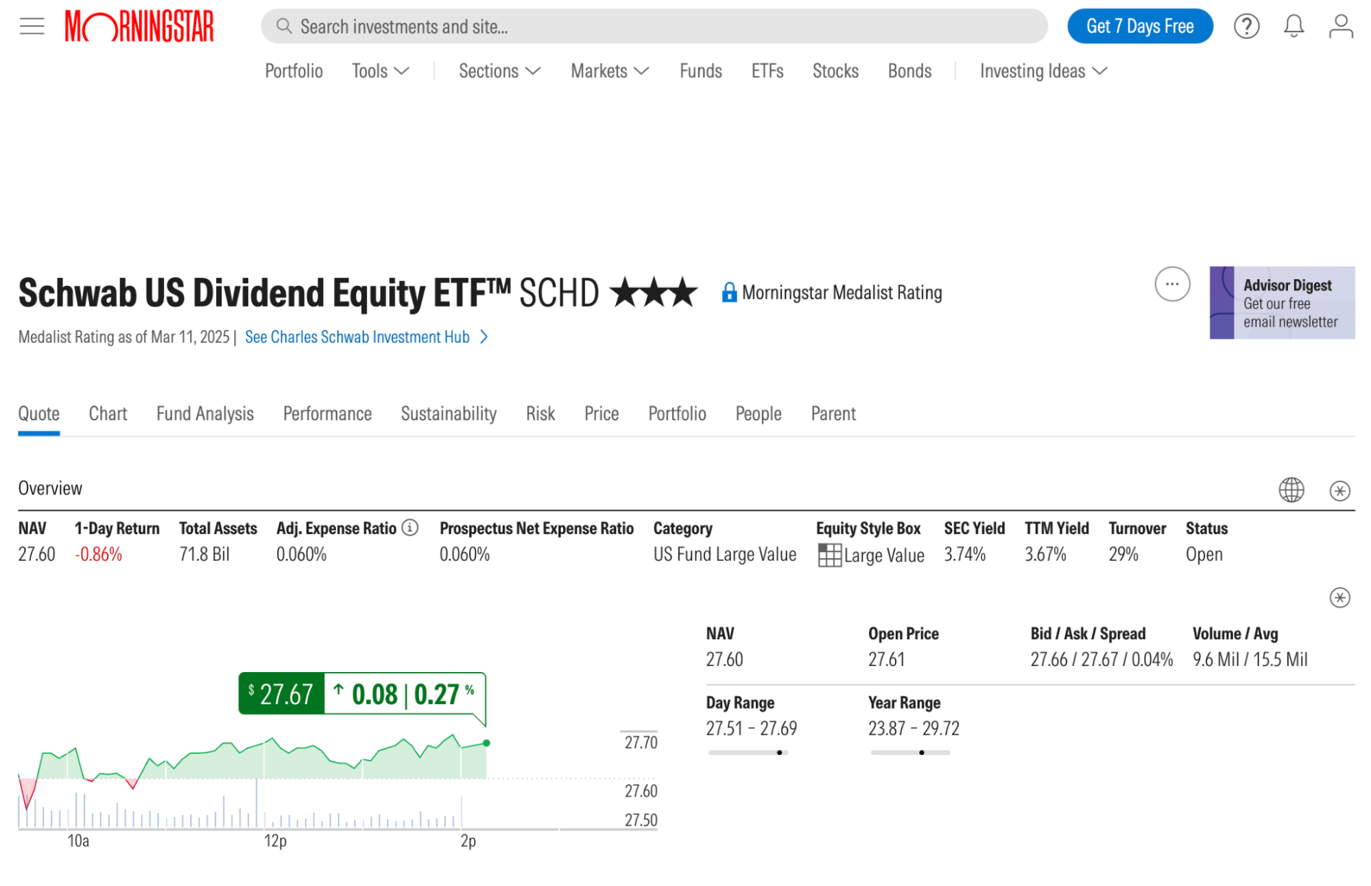Morningstar Schd Etf Screenshot Quote