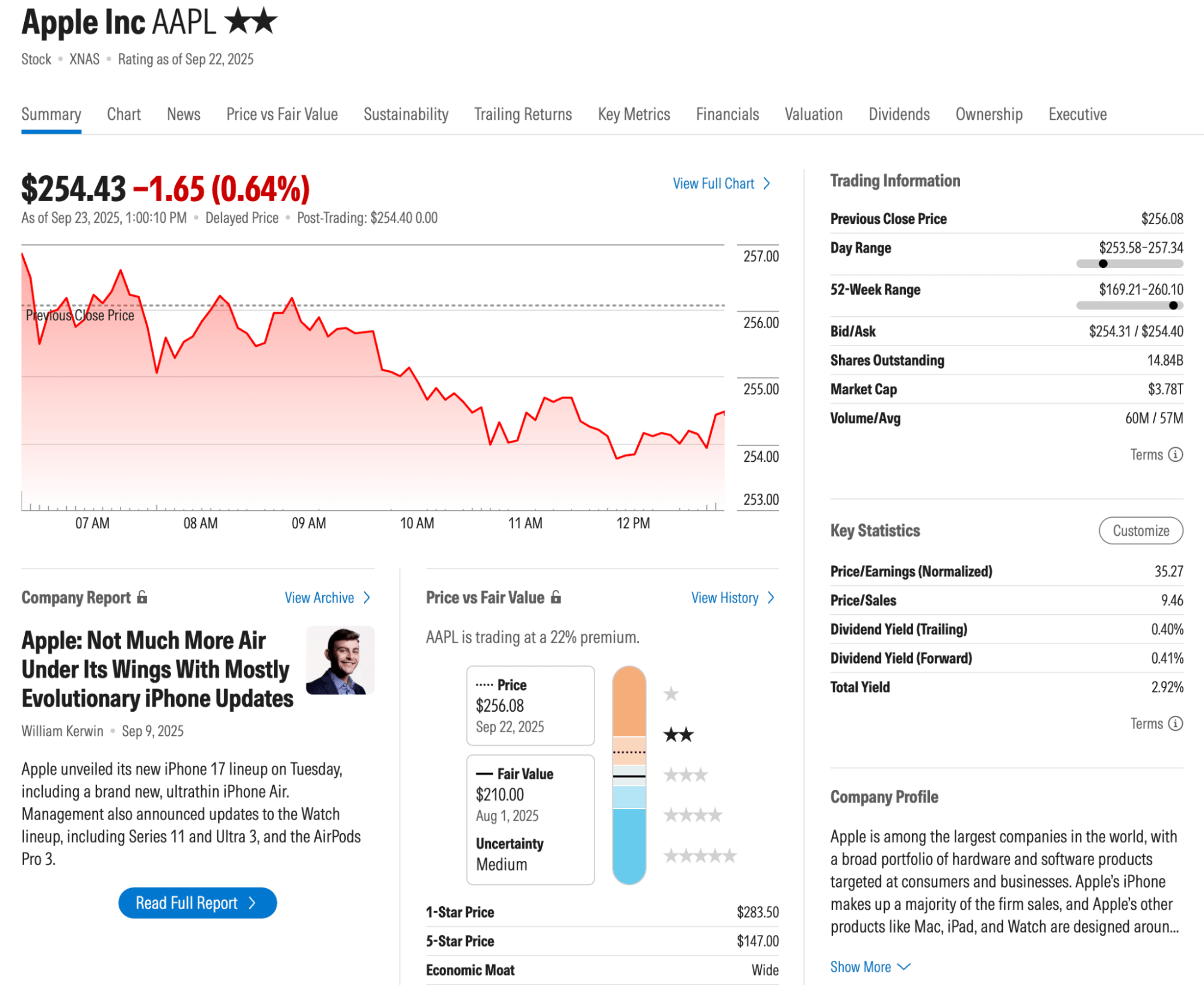 Morningstar Aapl Screenshot