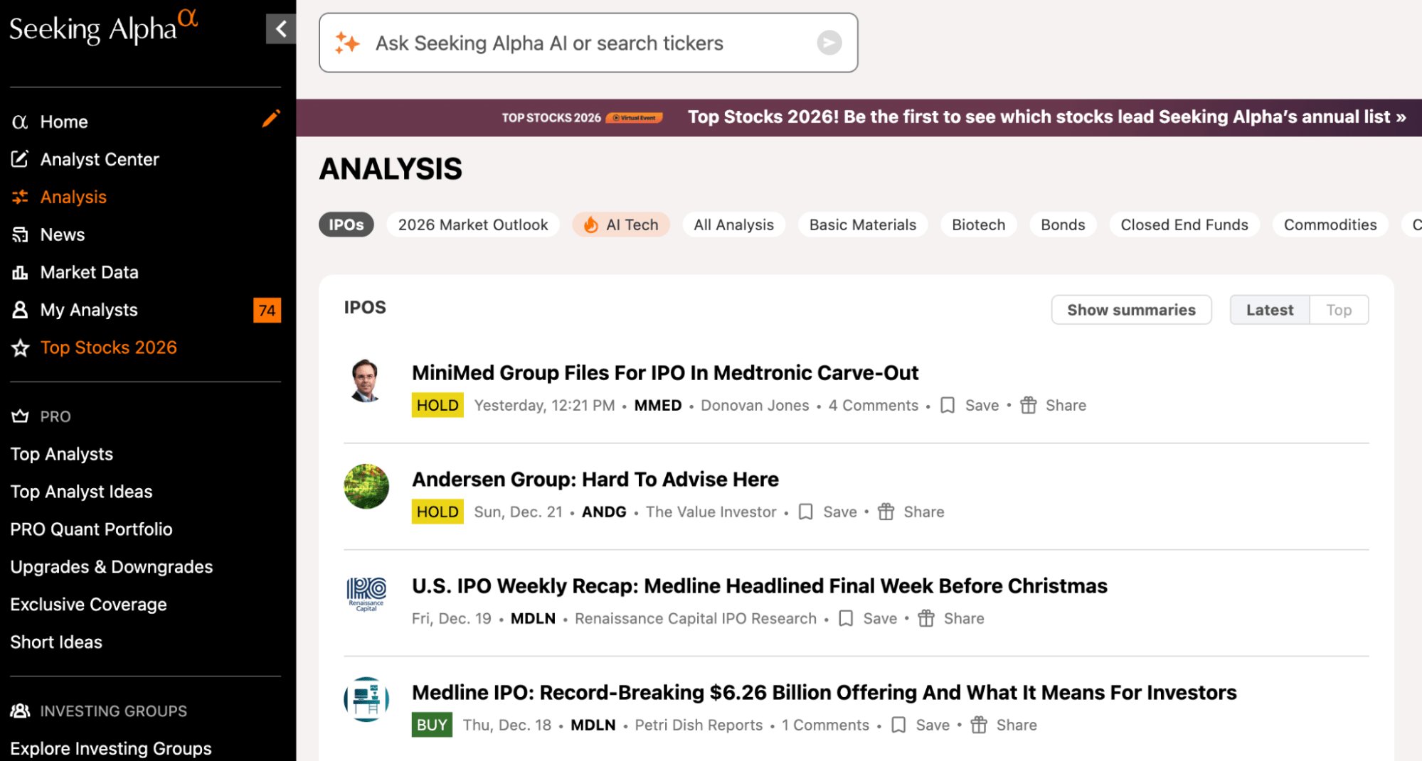 Seeking Alpha Ipo Info Screenshot