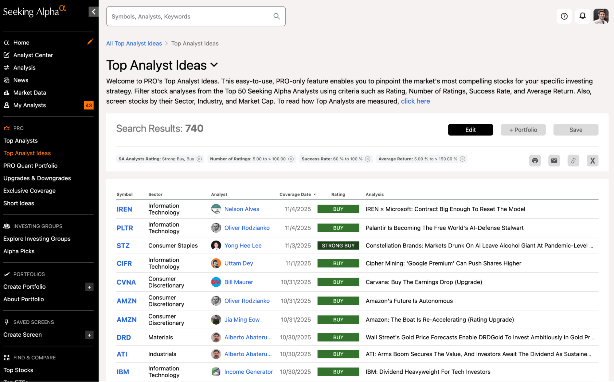 Top Analyst Ideas Seeking Alpha Screenshot