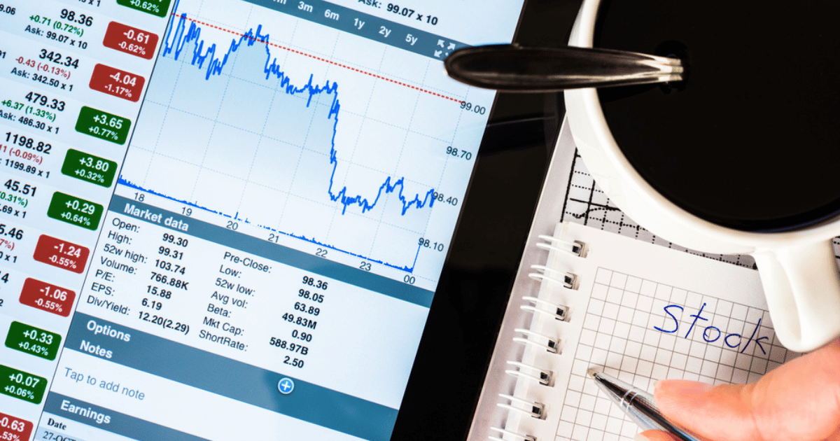 Stock Research Close up Chart and Coffee