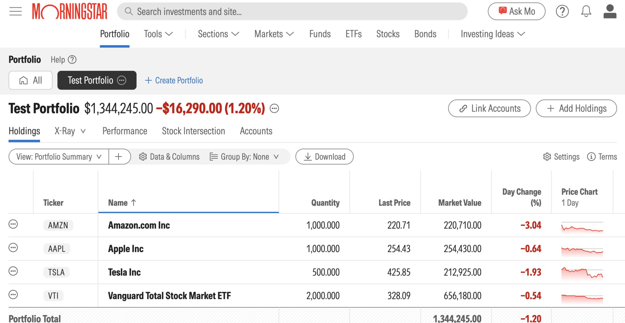 Morningstar Portfolio Screenshot