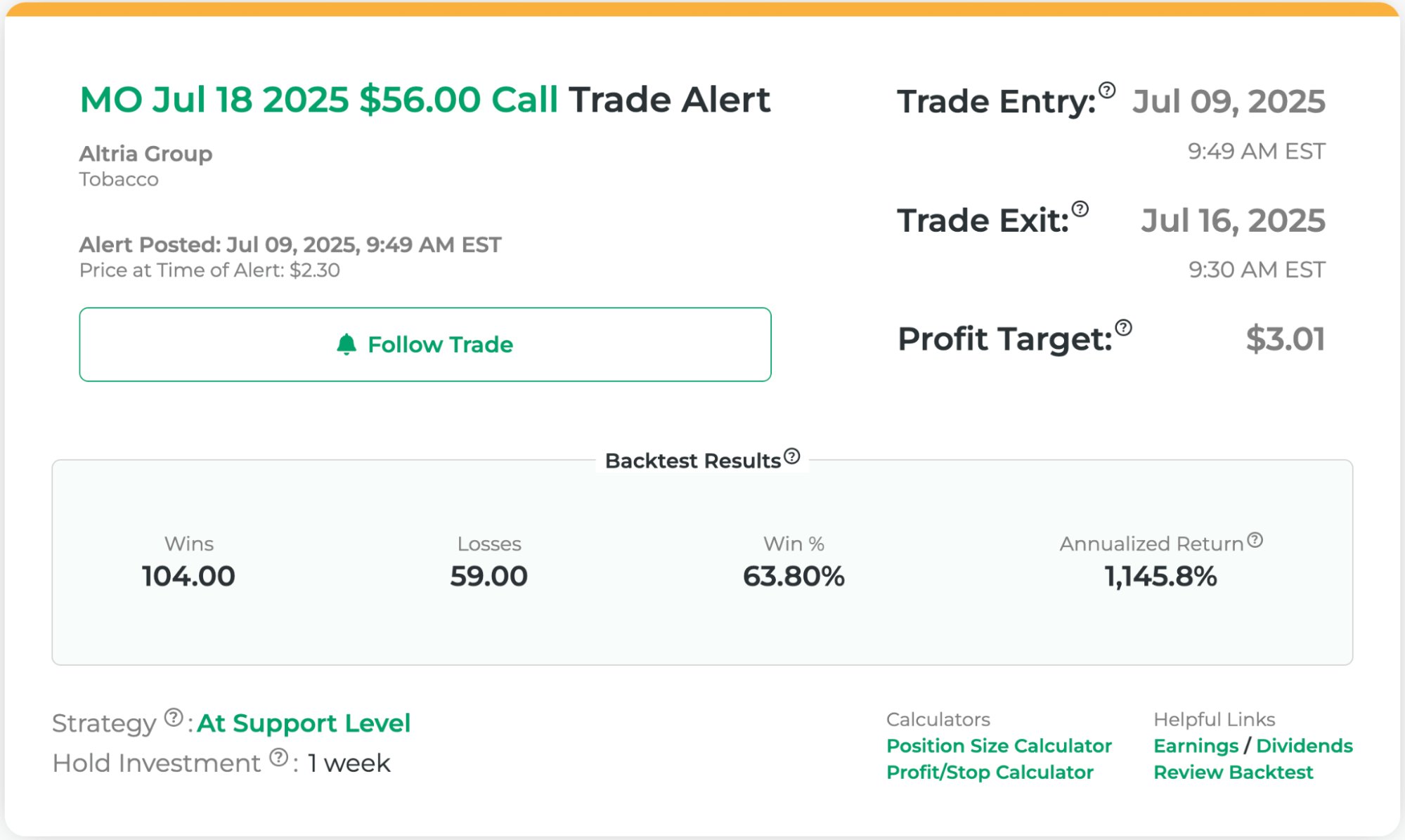 Stock Market Guides Trade Alert Screesnhot Example