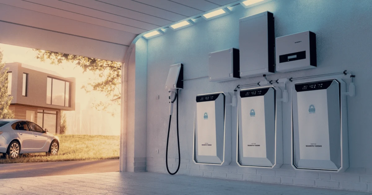 Home Battery System Shown in Garage